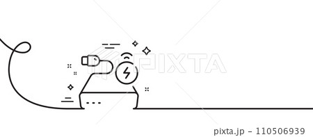 Power bank line icon. Continuous one line with curl. Mobile accessories sign. Charge battery symbol. Power bank single outline ribbon. Loop curve pattern. Vector Power bank line icon. Continuous one line with curl. Mobile accessories sign. Charge battery symbol. Power bank single outline ribbon. Loop curve pattern. Vector 110506939