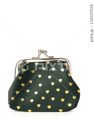 isolated green wallet on white background. purse with hearts on the white background. 110507029