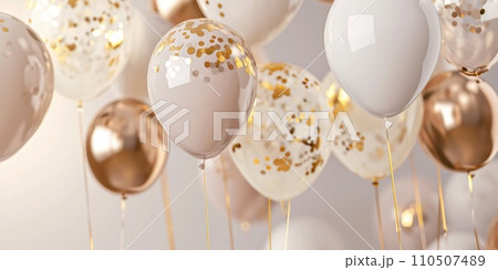 balloons with gold and white decorations 110507489