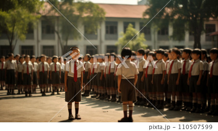 Chinese kids gather for their morning assembly Chinese kids gather for their morning assembly 110507599