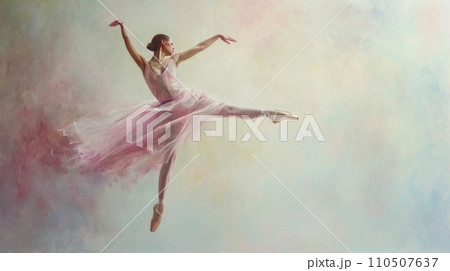 Dance of Shadows: A ballet dancer's silhouette is cast against a textured background Dance of Shadows: A ballet dancer's silhouette is cast against a textured background 110507637