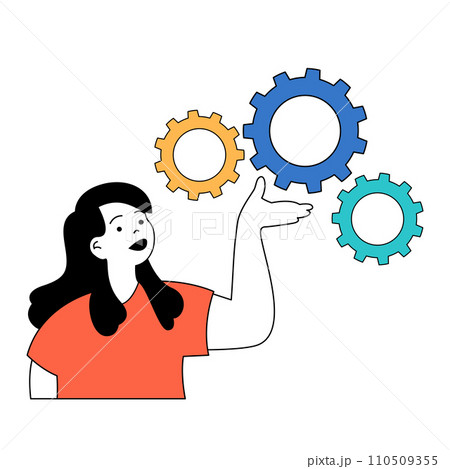 Mental health concept with cartoon people in flat design for web. Woman thinking and healing her psychological problems, solving gears. Vector illustration for social media banner, marketing material. Mental health concept with cartoon people in flat design for web. Woman thinking and healing her psychological problems, solving gears. Vector illustration for social media banner, marketing material. 110509355