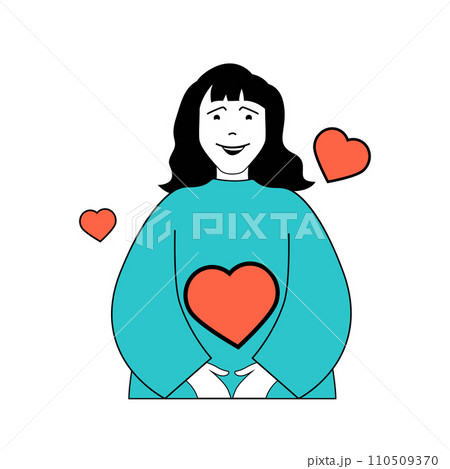 Mental health concept with cartoon people in flat design for web. Happy woman feeling positive emotions, loving and accepting herself. Vector illustration for social media banner, marketing material. Mental health concept with cartoon people in flat design for web. Happy woman feeling positive emotions, loving and accepting herself. Vector illustration for social media banner, marketing material. 110509370