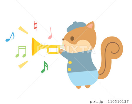 ラッパを吹くリスのイラスト 音符ありバージョン 110510137