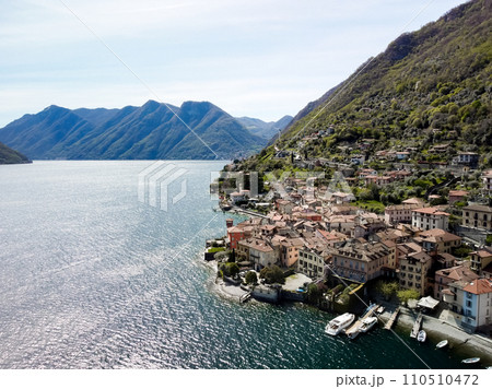 Lake of Como, Italy- Panorama of Lake Como, view of Bellagio and Como branch 110510472