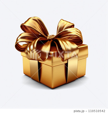 AI-generated content. Gold 3d gift box decorated with a large festive bow isolated on a white background 110510542