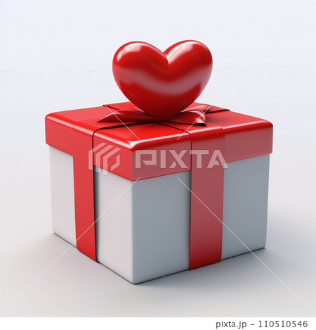 AI-generated content. 3d gift box decorated with a red heart, isolated on a white background. Happy Valentine's day. 110510546