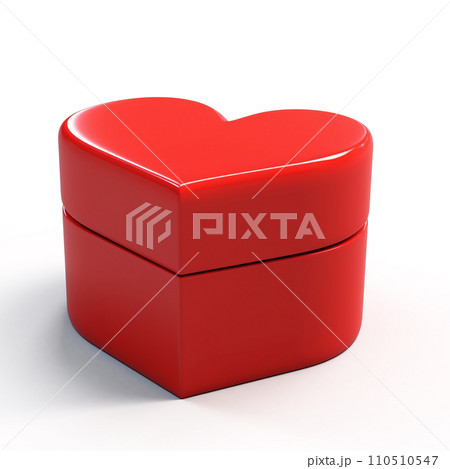 AI-generated content. 3d red heart-shaped gift box isolated on white background. Happy Valentine's day. 110510547