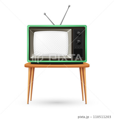 Vector Realistic Retro TV Set Isolated on White Background. Home Interior Design Concept. Vintage TV Set in Front View. Classic Retro TV Receiver. Television Concept Vector Realistic Retro TV Set Isolated on White Background. Home Interior Design Concept. Vintage TV Set in Front View. Classic Retro TV Receiver. Television Concept 110511203