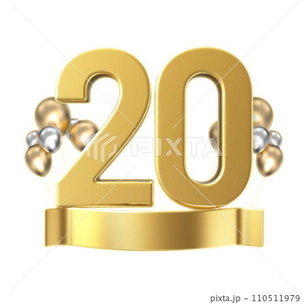 Happy Anniversary Number gold With Balloon 3D Render Happy Anniversary Number gold With Balloon 3D Render 110511979