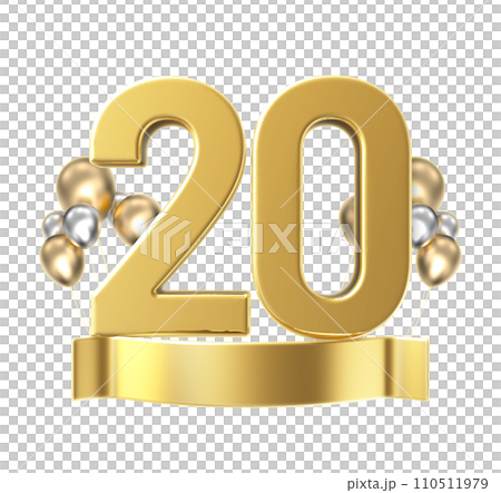 Happy Anniversary Number gold With Balloon 3D Render Happy Anniversary Number gold With Balloon 3D Render 110511979