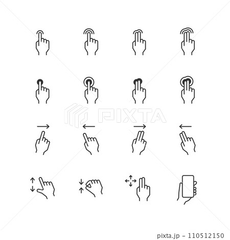スマートフォンのジェスチャー線画アイコンセット 110512150