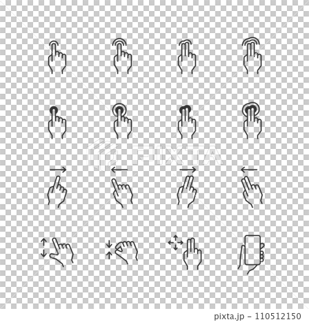 スマートフォンのジェスチャー線画アイコンセット 110512150