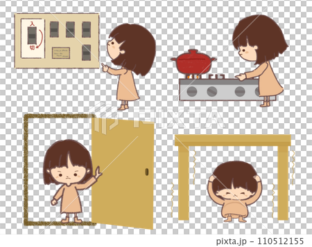 Illustration set of actions to take during a disaster 110512155