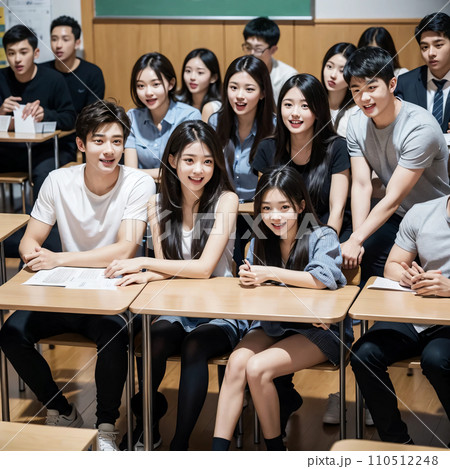 女子高生の教室での集合写真　AI写真　AI画像　AIグラビア 110512248