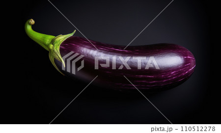 AI-generated content. Single eggplant on black background, close up 110512278