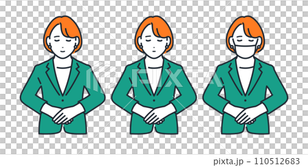 Simple vector illustration set material of a young business woman bowing 110512683