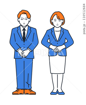 お辞儀をするスーツを着た男女のシンプルなベクターイラスト素材 お辞儀をするスーツを着た男女のシンプルなベクターイラスト素材 110512684