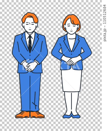 穿著西裝的男人和女人鞠躬的簡單向量圖解 110512684