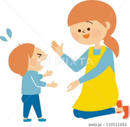 泣く子供と保育士 かわいいイラスト素材 泣く子供と保育士 かわいいイラスト素材 110512882