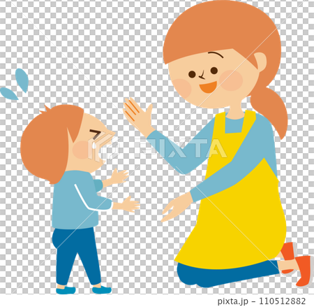 泣く子供と保育士 かわいいイラスト素材 泣く子供と保育士 かわいいイラスト素材 110512882