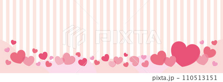 かわいいハートとストライプの横長フレームバナー/ピンク かわいいハートとストライプの横長フレームバナー/ピンク 110513151