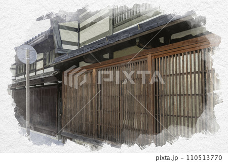 水彩画風 高岡 金屋町 千本格子の家並み 富山県高岡市 水彩画風 高岡 金屋町 千本格子の家並み 富山県高岡市 110513770