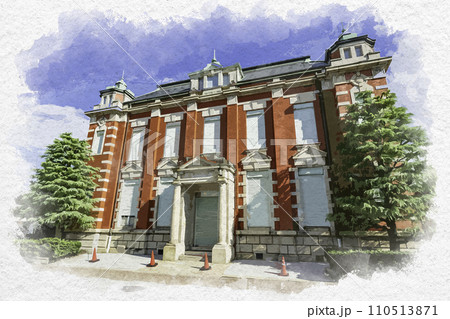 水彩画風 高岡 山町筋の町並み 旧高岡共立銀行本店 富山県高岡市 水彩画風 高岡 山町筋の町並み 旧高岡共立銀行本店 富山県高岡市 110513871