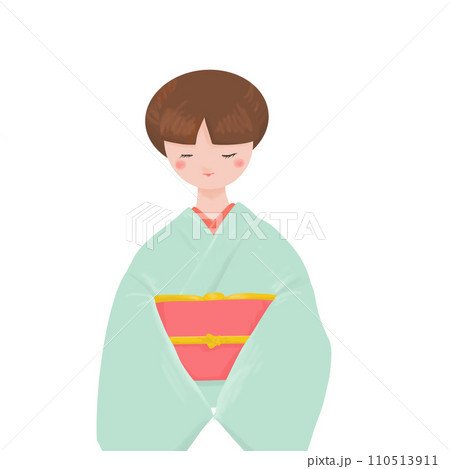 伏し目がちな着物女性 110513911