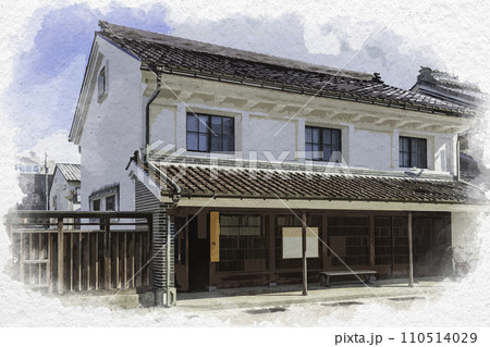 水彩画風　高岡　山町筋の町並み　高岡市山町筋防災施設　富山県高岡市 110514029
