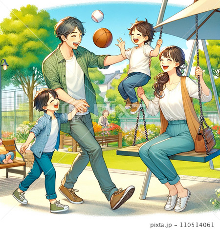 公園で遊ぶ親子 公園で遊ぶ親子 110514061