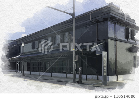 水彩画風　高岡　山町筋の町並み　高岡信用金庫本店　富山県高岡市 110514080