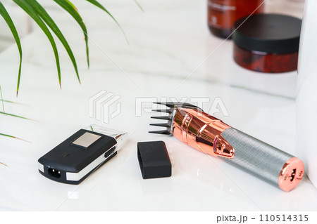 Electric shaver for men in a bathroom close up 110514315