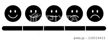 Rating emojis set in black with a black rating scale. Feedback emoticons collection, Very happy, happy, neutral, sad and very sad emojis with review measuring scale. Flat icon set of rating emoticons Rating emojis set in black with a black rating scale. Feedback emoticons collection, Very happy, happy, neutral, sad and very sad emojis with review measuring scale. Flat icon set of rating emoticons 110514413