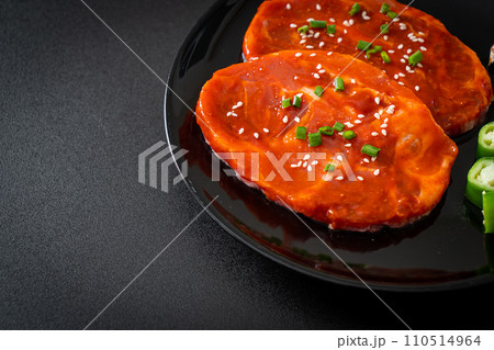 pork Korean marinated or fresh pork raw marinated with Korean spicy paste 110514964