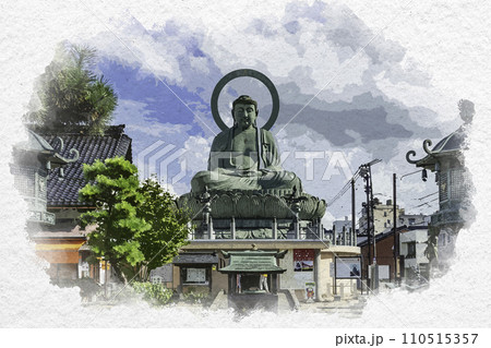 水彩画風 高岡大仏 富山県高岡市 水彩画風 高岡大仏 富山県高岡市 110515357
