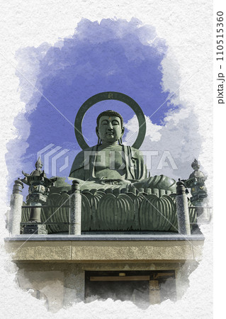 水彩画風　高岡大仏　富山県高岡市 110515360
