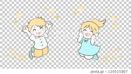 ジャンプして喜ぶ元気な子供たちのイラスト2 110515807