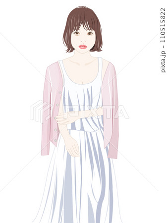 カーデガンを羽織り腕を組む若い女性イラスト 110515822