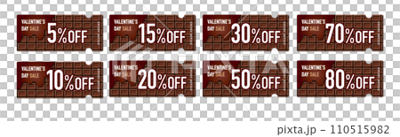 Coupon vector design set 1 of various discount rates for dark chocolate that can be used for Valentine's Day sale 110515982