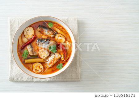 Tom Yum canned mackerel in spicy soup Tom Yum canned mackerel in spicy soup 110516373