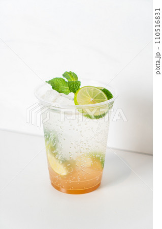 virgin mojito with lime in glass virgin mojito with lime in glass 110516831