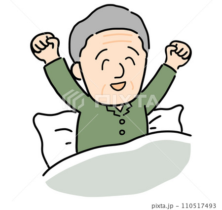 スッキリと目覚めて伸びをするシニア男性 スッキリと目覚めて伸びをするシニア男性 110517493