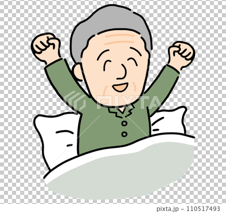 スッキリと目覚めて伸びをするシニア男性 スッキリと目覚めて伸びをするシニア男性 110517493