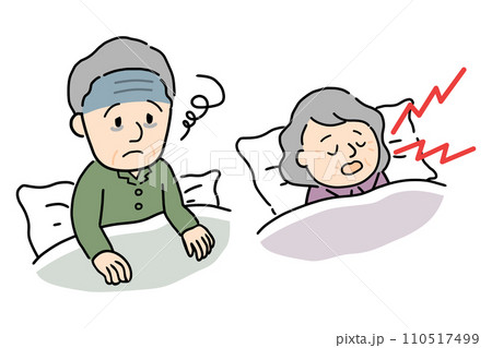 いびきをかく女性と眠れない男性 110517499