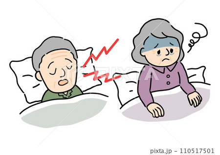 いびきをかく男性と眠れない女性 いびきをかく男性と眠れない女性 110517501