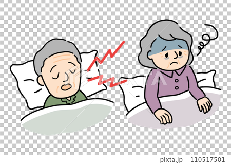 いびきをかく男性と眠れない女性 いびきをかく男性と眠れない女性 110517501