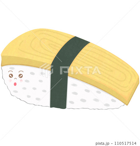 It's a super cute cartoon Tamagoyaki sushi with illustrations. 110517514