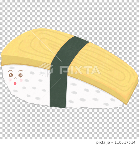It's a super cute cartoon Tamagoyaki sushi with illustrations. 110517514