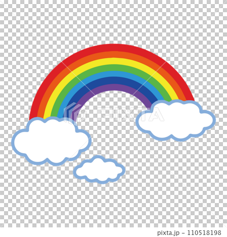Illustration of a vivid rainbow arch hanging over the clouds 110518198